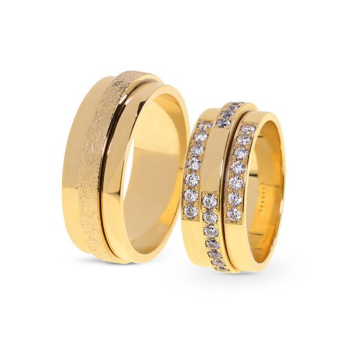 KARIKAGYŰRŰ PÁRBAN 14K ARANY 17,2 GR, GYÉMÁNT KŐVEL 0,7 CT