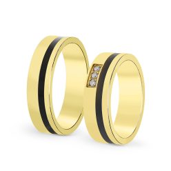   SPACEBLACK KARIKAGYŰRŰ PÁRBAN 14K ARANY COLORID BETÉTTEL GYÉMÁNTOKKAL
