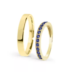   KARIKAGYŰRŰ PÁRBAN 14K ARANY 4,7 GR, KÉK ZAFÍRRAL KŐVEL