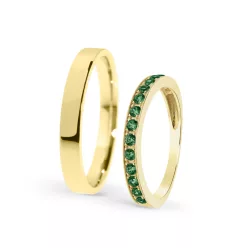 KARIKAGYŰRŰ PÁRBAN 14K ARANY 4,7 GR, SMARAGD DRÁGAKŐVEL